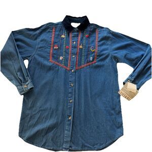 CASEY & MAX vintage denim school teacher patchwork button down size small NWT